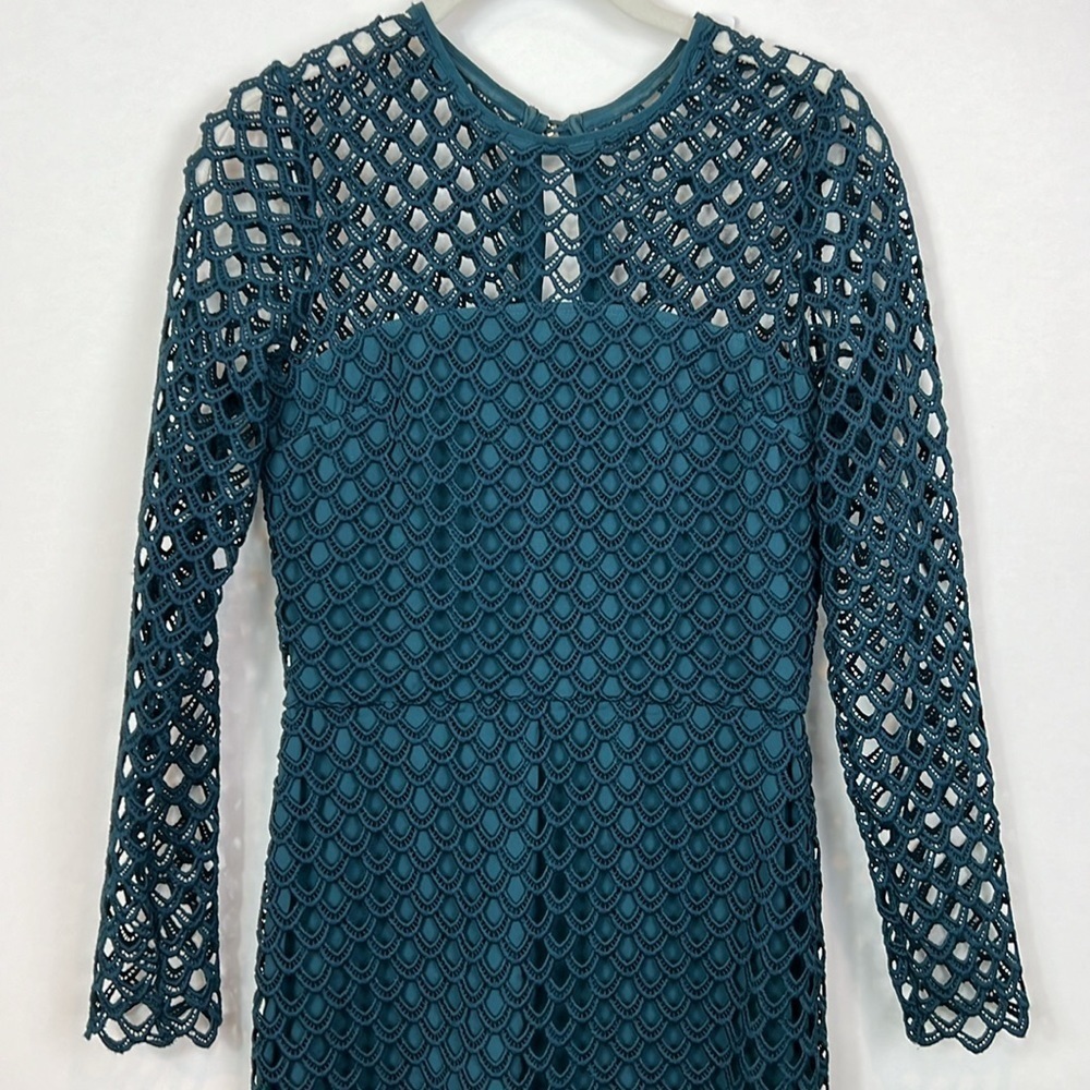 SAYLOR London Midi Dress XS Emerald Green Sheath Eyelet Cutout - Picture 4 of 11